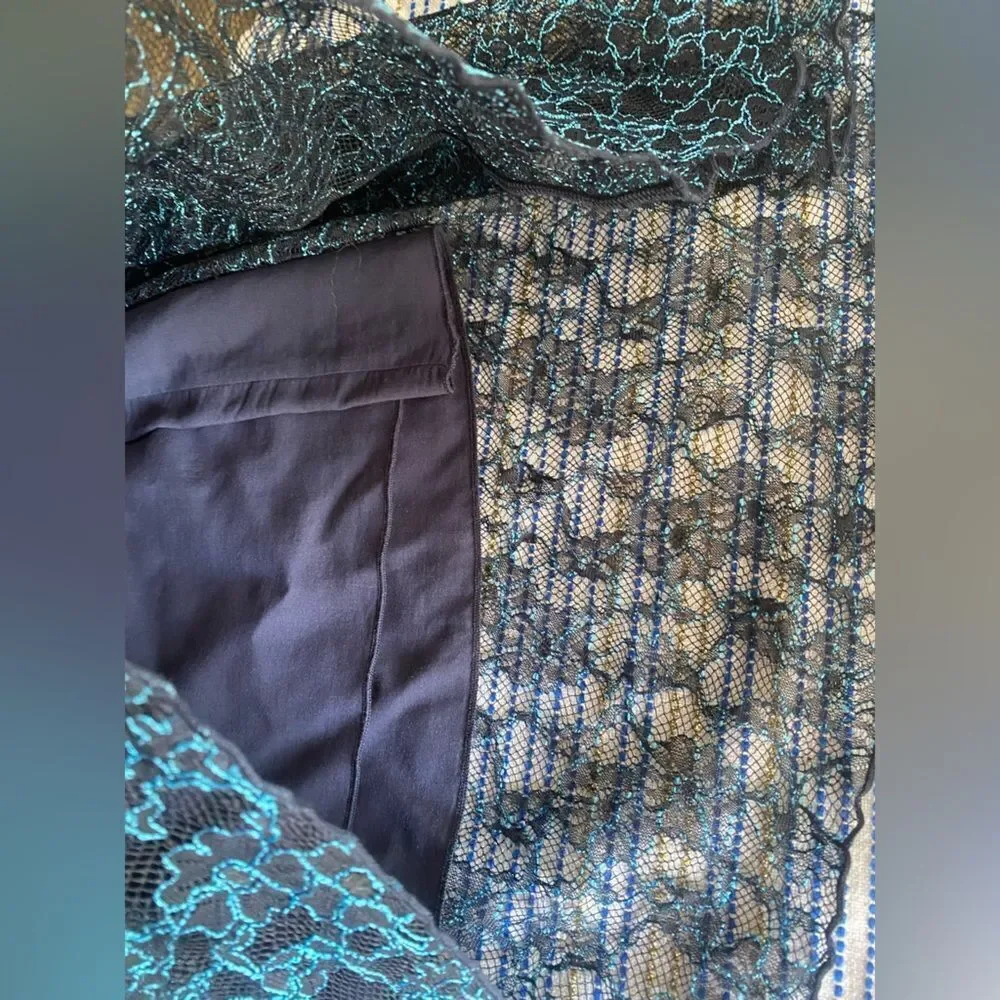 SEE BY CHLOE Black Blue Lace Knit Long Sleeve Boho Coquette Midi Dress Sz 40 US8
